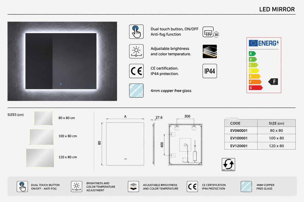 Badrumsmöbelset VOLUM med tvättställ + LED-spegel + 140 cm högskåp + ettgreppsblandare – stäppfärg – 80/100/120 cm