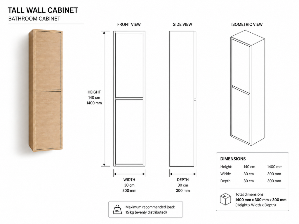 Badrumsmöbelset VOLUM med tvättställ + LED-spegel + 140 cm högskåp + ettgreppsblandare – stäppfärg – 80/100/120 cm