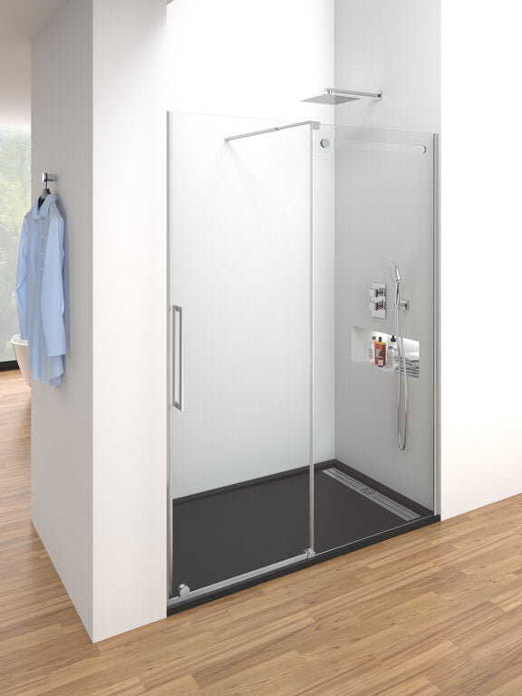 Rak duschvägg med 1 fast panel + 1 skjutdörr VETRUM