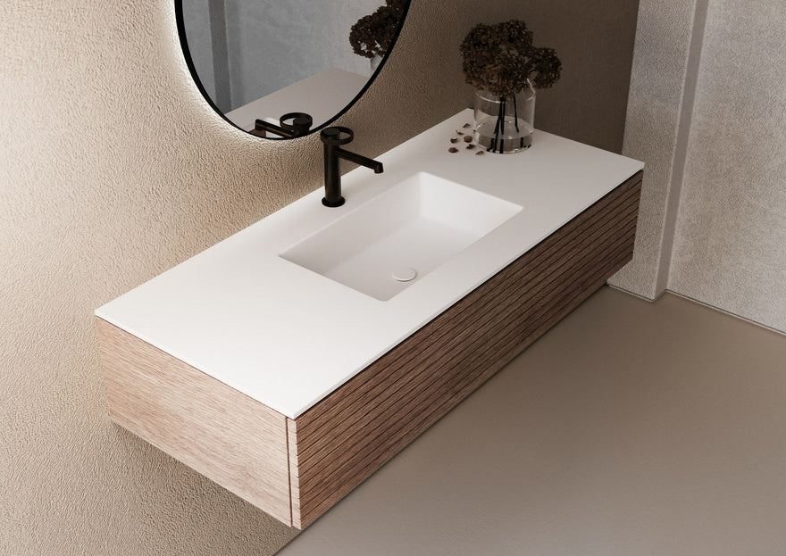 LEX Solid Surface bänkskiva med 1 undermonterat tvättställ, 12 mm kant