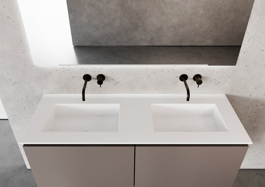 LEX Solid Surface bänkskiva med 2 undermonterade tvättställ, 12 mm kant